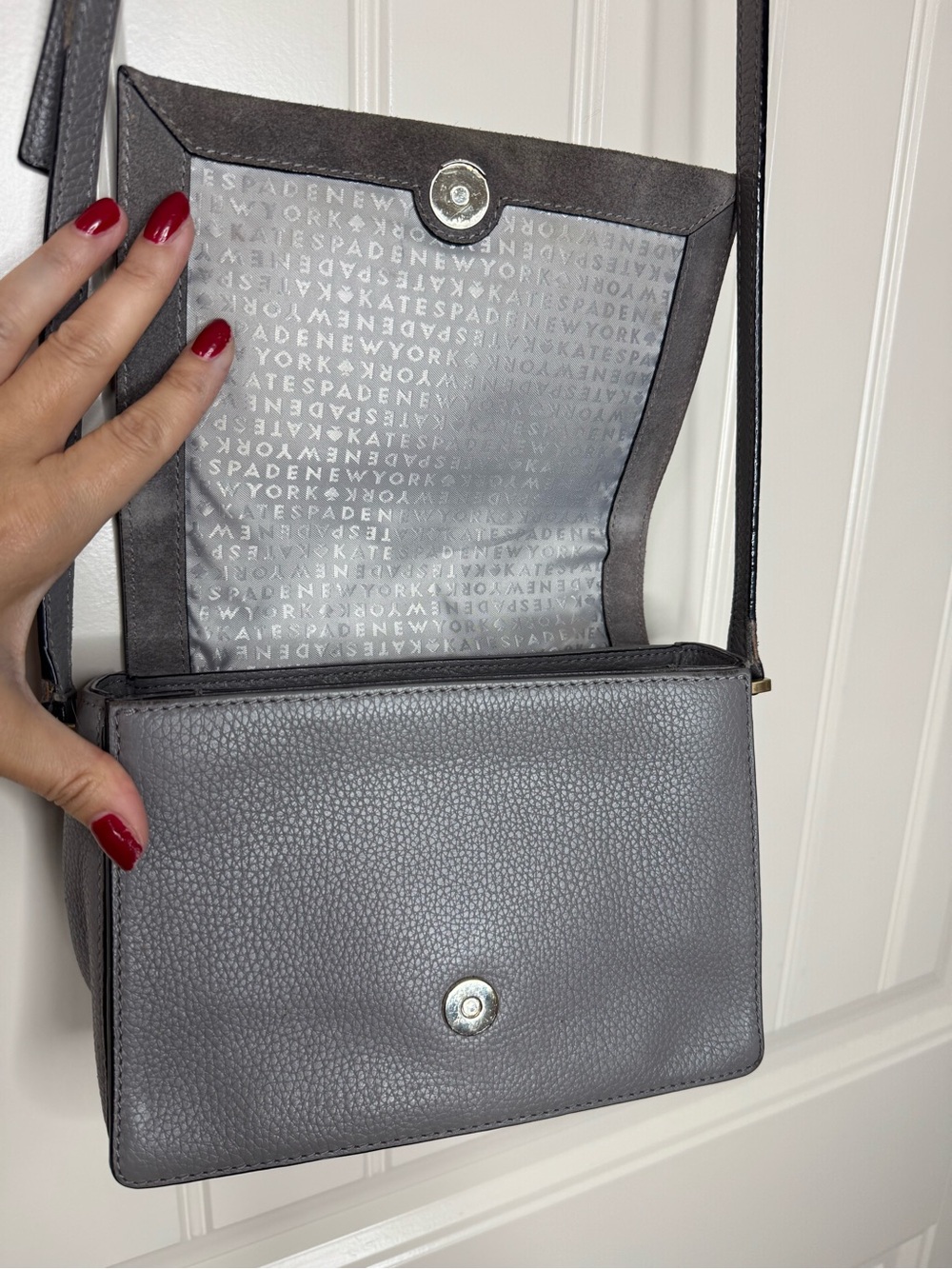 KATE SPADE ♠️ Gray Suede & Leather Crossbody Bag - 6 x 8” inches - Picture 3 of 17